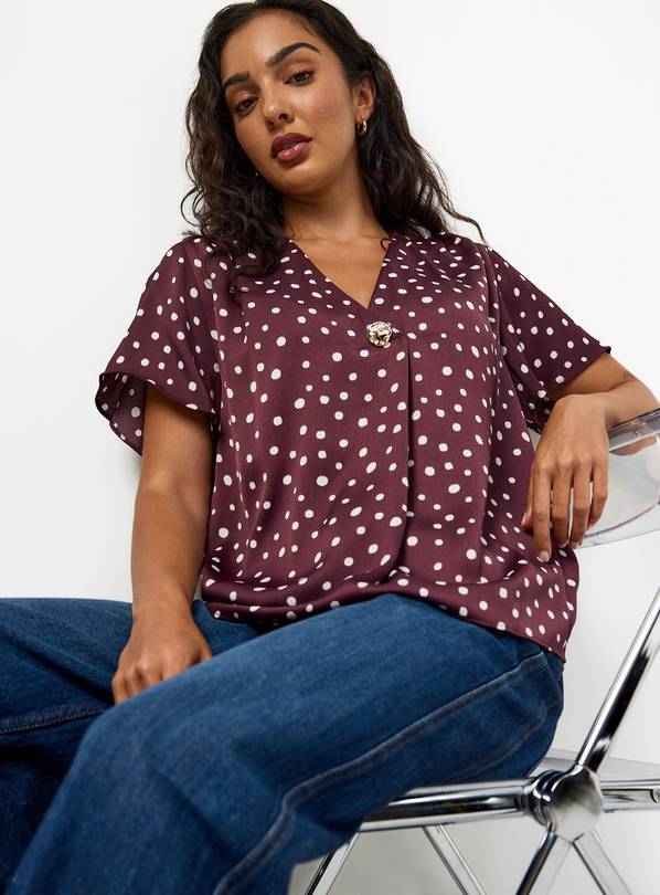 Dark Red Pleated Button Front Top 22